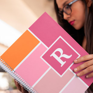 Feminine Wide Stripes with Monogram Notebook