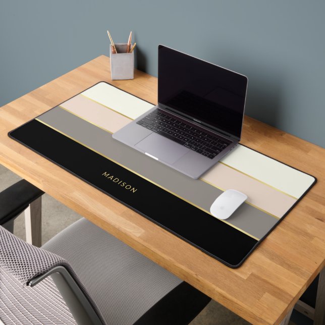 Feminine Wide Stripes with Your Name Desk Mat (Office 2)