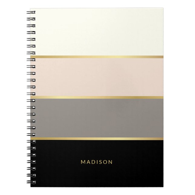Feminine Wide Stripes with Your Name or Monogram Notebook (Front)