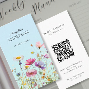 Feminine Wildflower QR Vertical Business Card