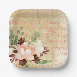 Feminine Winter Bouquet in Blush Pink Christmas Paper Plate