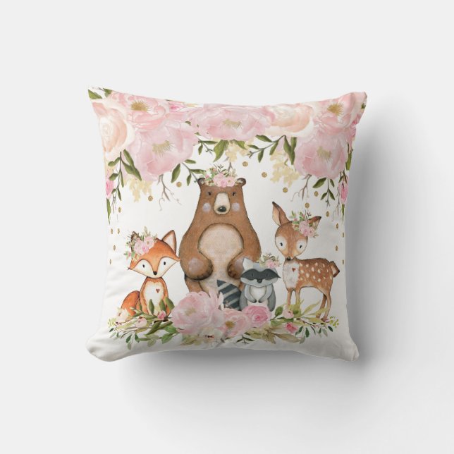 Feminine Woodland Animal Forest Girl Nursery Decor Cushion (Front)