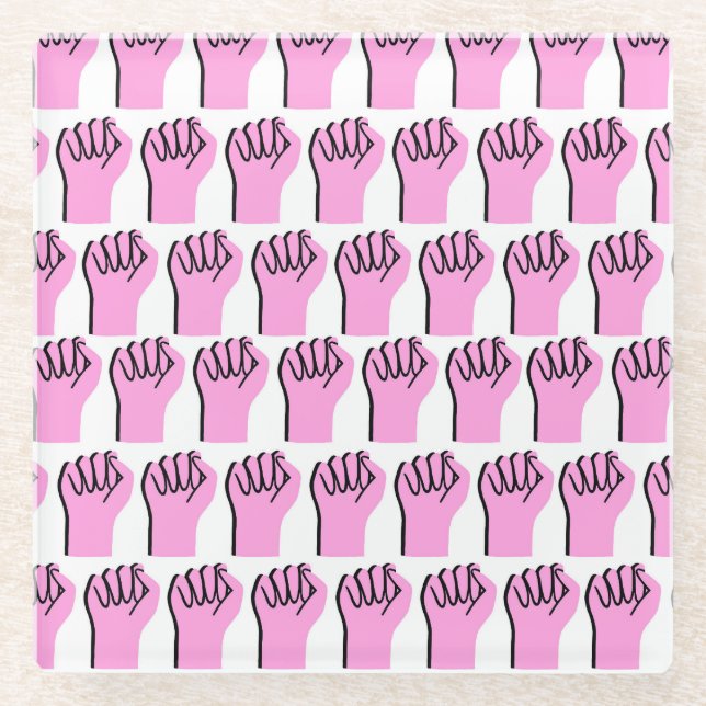 Feminism Power: Symbolic Vintage Pattern Glass Coaster (Front)