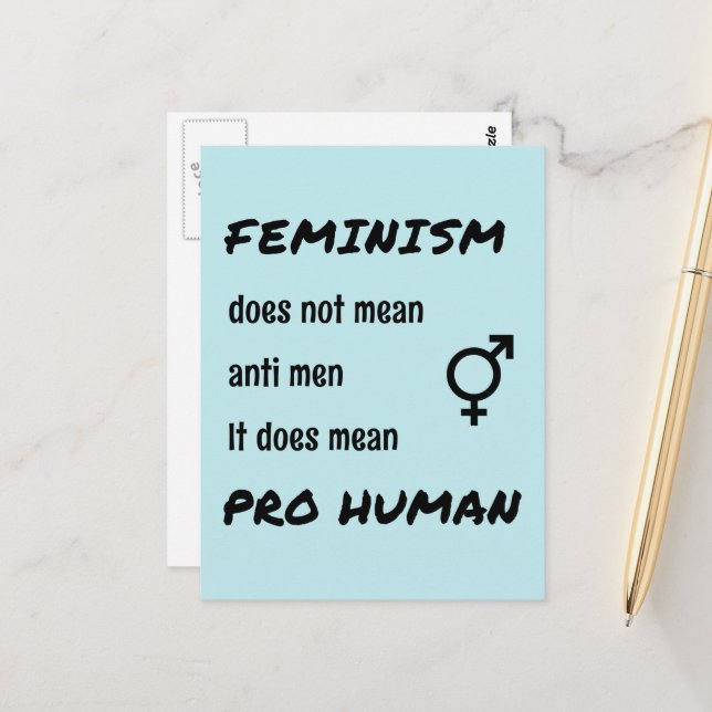 Feminism pro human slogan postcard (Front/Back In Situ)