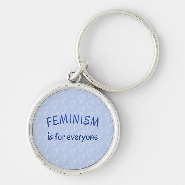 Feminism slogan blue patterned key ring (Front)
