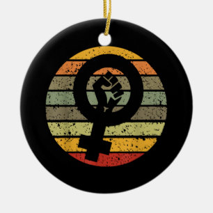 Feminism Symbol Design Retro Vintage, 70s 80s 90s Ceramic Ornament