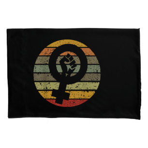 Feminism Symbol Design Retro Vintage, 70s 80s 90s  Pillowcase