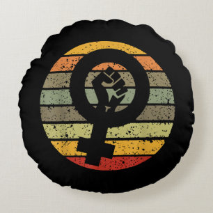 Feminism Symbol Design Retro Vintage, 70s 80s 90s  Round Cushion