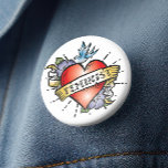 Feminist 6 Cm Round Badge<br><div class="desc">Feminist Button - This ultra cool pinback button features a realistic tattoo heart with a vintage style banner and the word Feminist. An awesome gift idea for young women finding their way. Style up,  seize the day and show who's in charge with this very cool feminist button.</div>