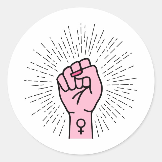 Feminist hand with female symbol classic round sticker (Front)