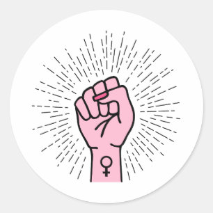 Feminist hand with female symbol classic round sticker