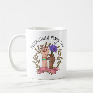 Feminist Hands Holding Flowers Women's Day Coffee Mug