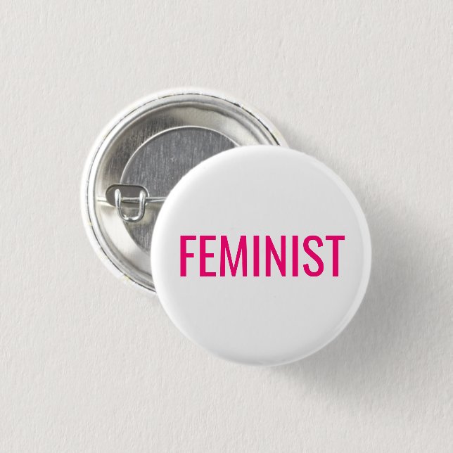 Feminist hot pink fuchsia magenta white modern 3 cm round badge (Front & Back)