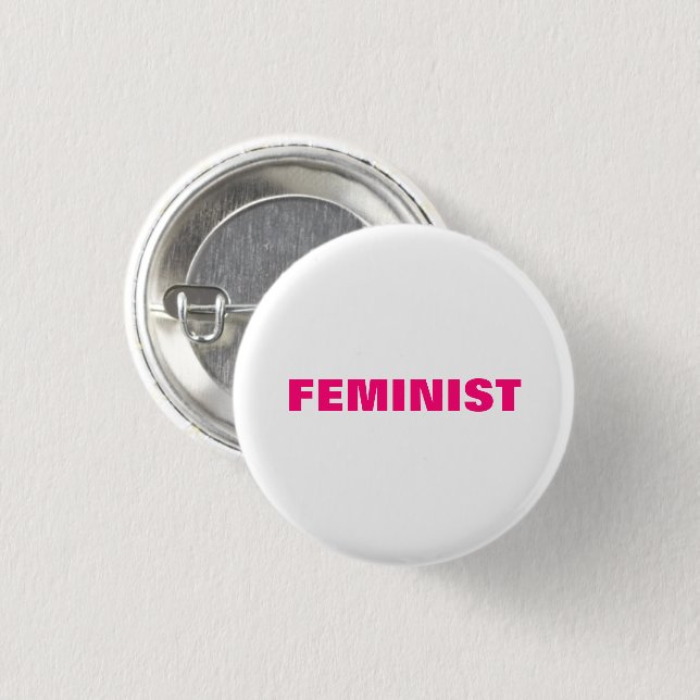 Feminist Hot pink, magenta, fuchsia button (Front & Back)
