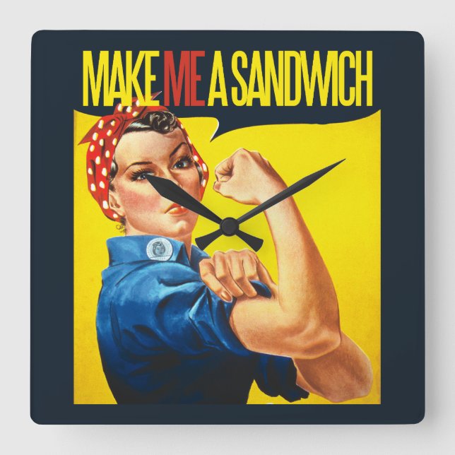 Feminist Make me a Sandwich Square Wall Clock (Front)