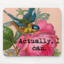 Feminist mousepad vintage bird with pink floral