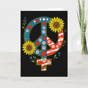 Feminist Peace Symbol Vintage - 4th Of July Floral Card