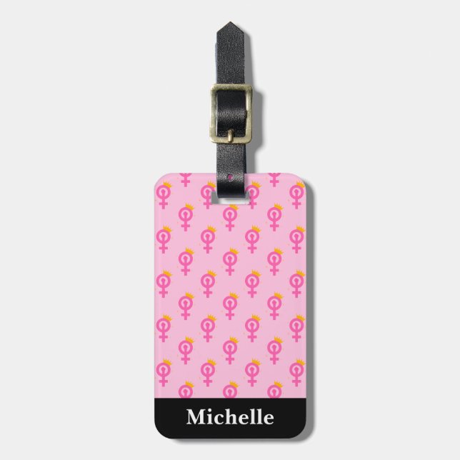 Feminist Pink Luggage Tag (Front Vertical)