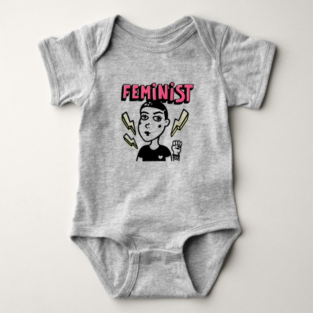 Feminist Pop Art Girl Baby Bodysuit (Front)