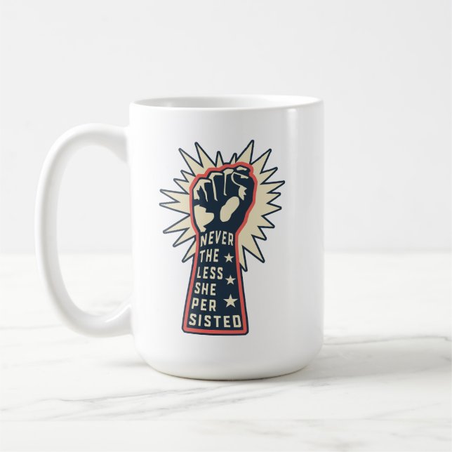 Feminist Raised Fist Red Blue Nevertheless Coffee Mug (Left)