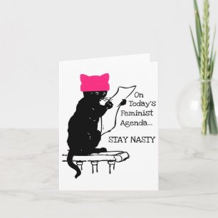 Feminist Resist Cat Pink Hat Stay Nasty Card