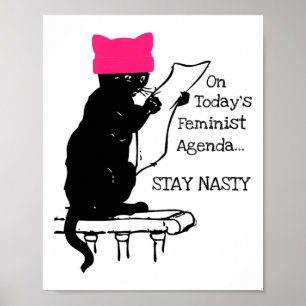 Feminist Resist Cat Pink Hat Stay Nasty Poster