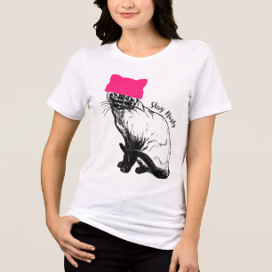 Feminist Resist Cat Pink Hat Stay Nasty Siamese Tri-Blend Shirt