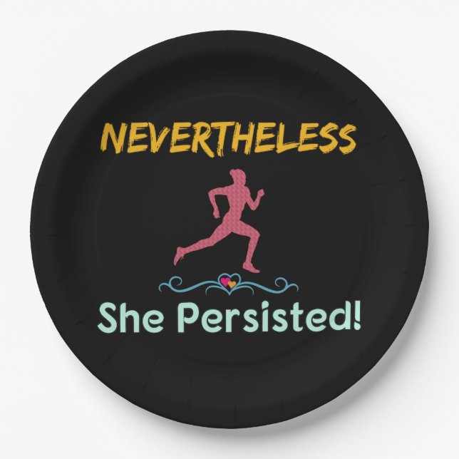 Feminist Runner Nevertheless She Persisted Paper Plate (Front)