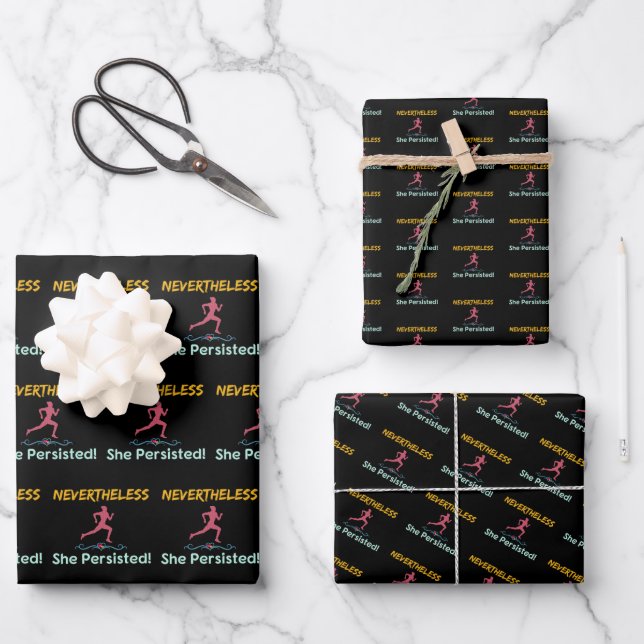 Feminist Runner Nevertheless She Persisted Wrapping Paper Sheet (Front)