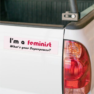 Feminist super power slogan pink bumper sticker