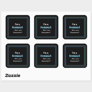 Feminist superpower slogan white on black square sticker