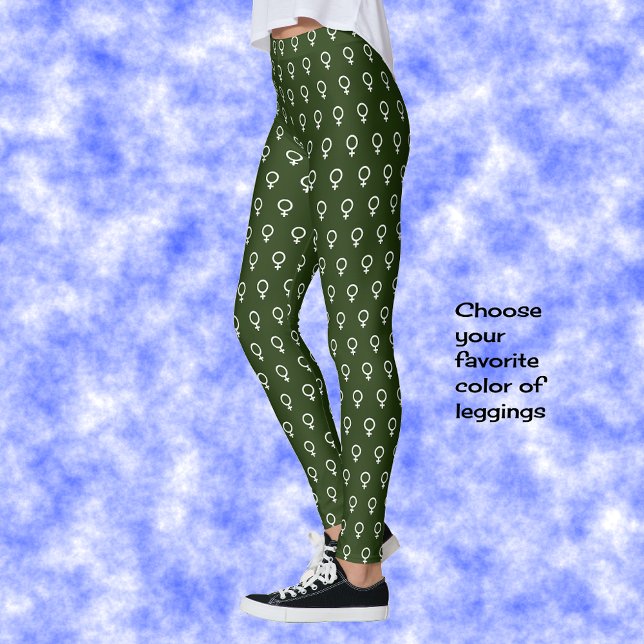 Feminist symbol pattern dark green leggings (Creator Uploaded)