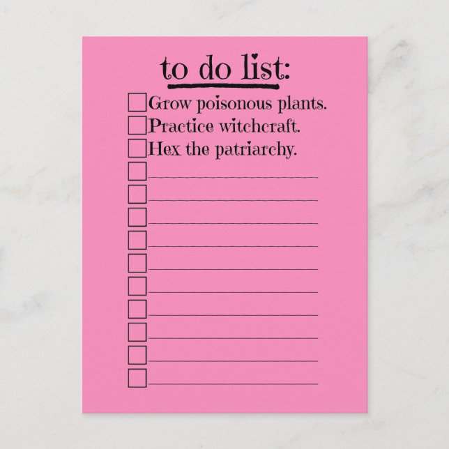 Feminist Witch To Do List Postcard (Front)
