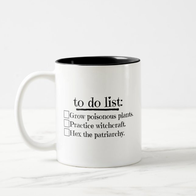 Feminist Witch To Do List Two-Tone Coffee Mug (Left)