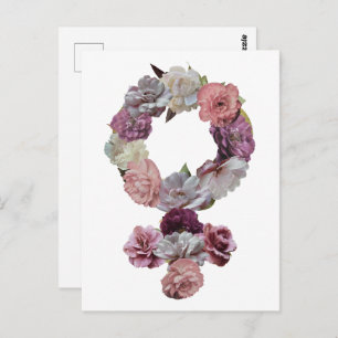 Feminist - Women's Venus Symbol with Flowers Postcard
