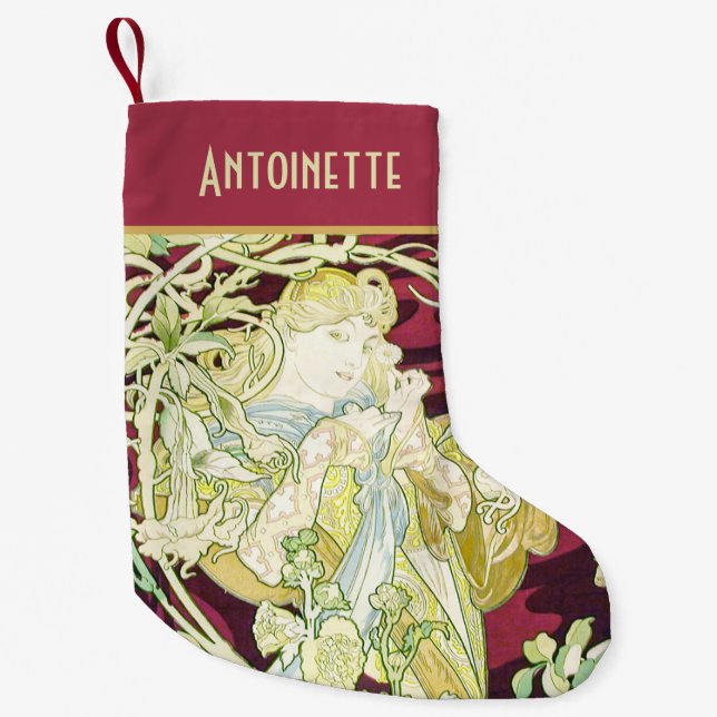 Femme à marguerite - Mucha textile panel repro Small Christmas Stocking (Front)
