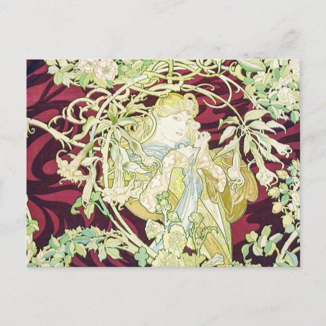 Femme à marguerite - Mucha textile repro Christmas Holiday Postcard (Front)