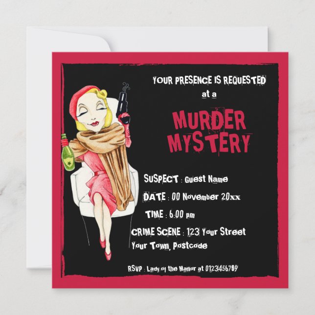 Femme Fatale black Murder Mystery Invitation (Front)