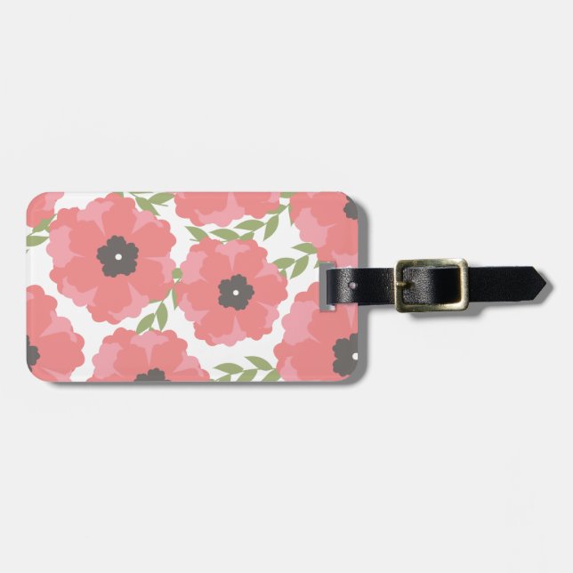 Femme Pink Floral Pattern Luggage Tag (Front Horizontal)