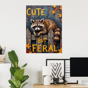 Fence Line Bandit: A Raccoon's Autumn Visit Poster
