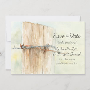 Fence Post Country Farm Watercolor Wedding Save The Date