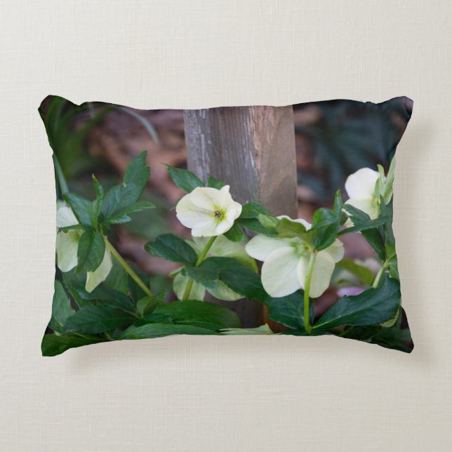 Fence with White Flowers Decorative Cushion (Front)