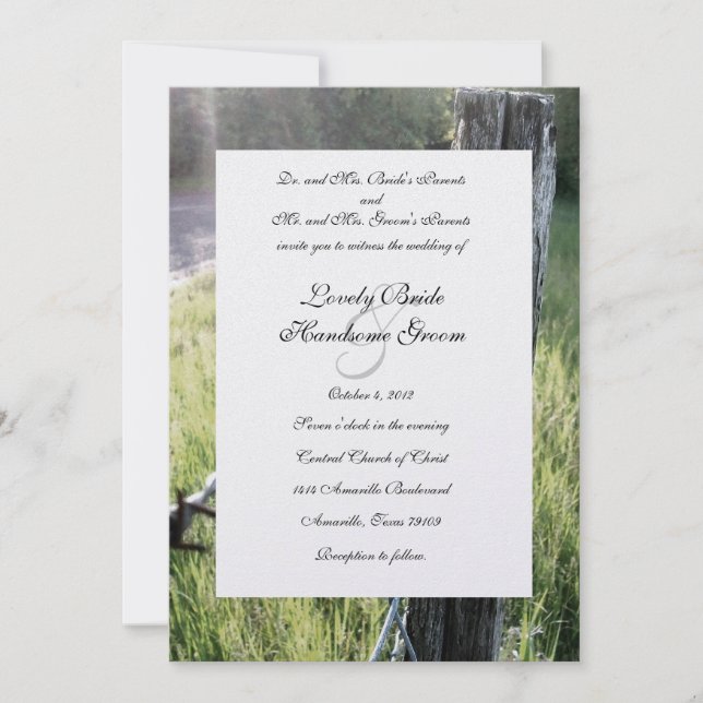 Fencepost and Barbed Wire Rustic Wedding Invitation (Front)