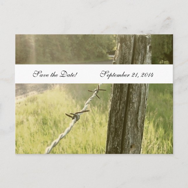 Fencepost Barbed Wire Rustic Save the Date Announcement Postcard (Front)
