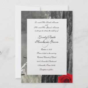 Fencepost Red Rose Rustic Wedding Invitation