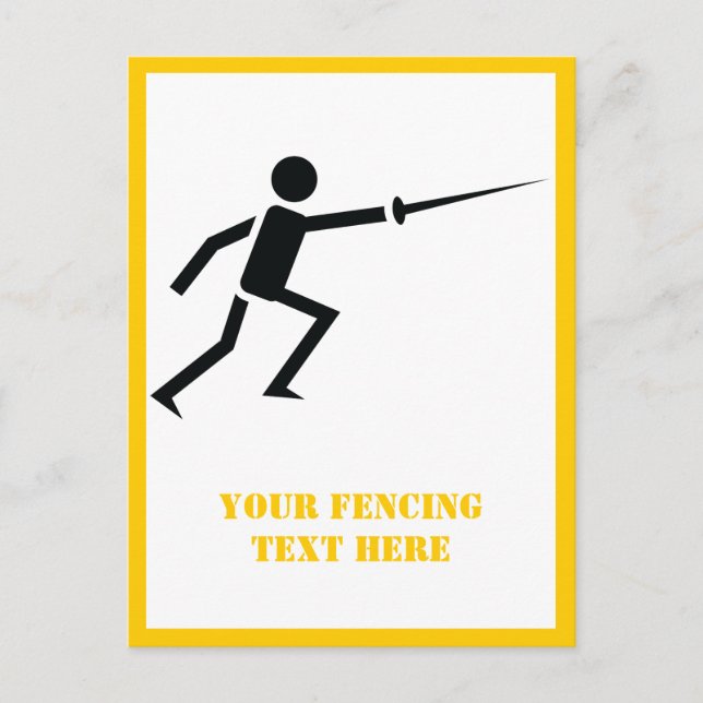 Fencer black silhouette, sword fencing vertical postcard (Front)