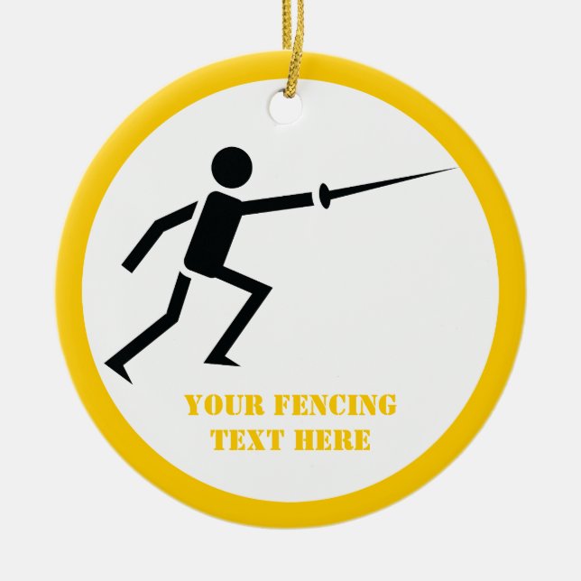 Fencer black silhouette with sword fencing custom ceramic ornament (Front)