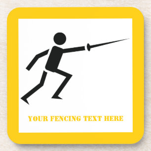 Fencer black silhouette with sword fencing custom coaster