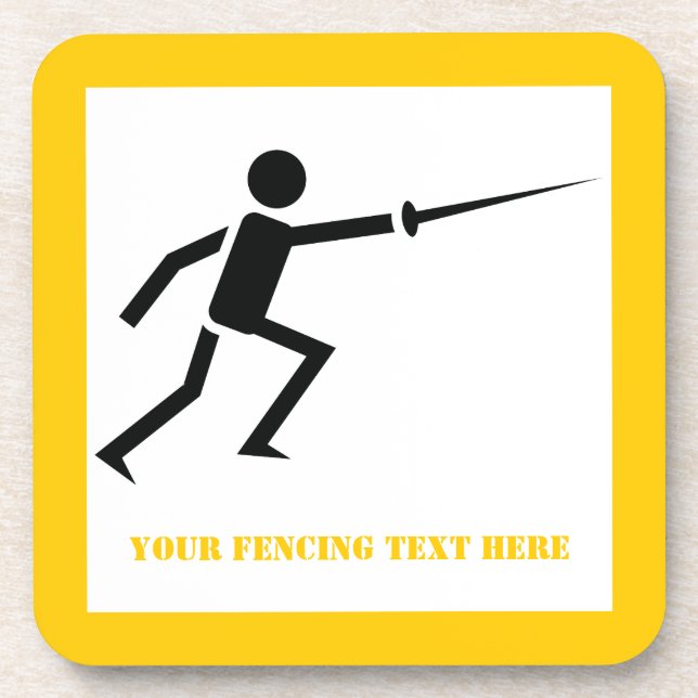Fencer black silhouette with sword fencing custom coaster (Front)
