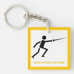 Fencer black silhouette with sword fencing custom key ring